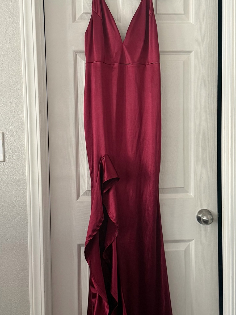Satin Maxi Dress in Wine Red